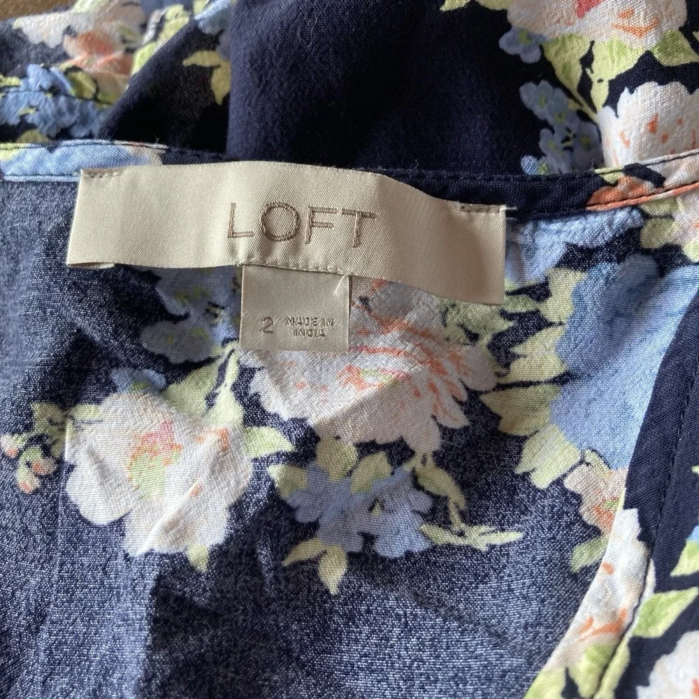 Ann Taylor LOFT Short‎ Sleeve Blue Floral Print Fit & Flare Dress Size 2